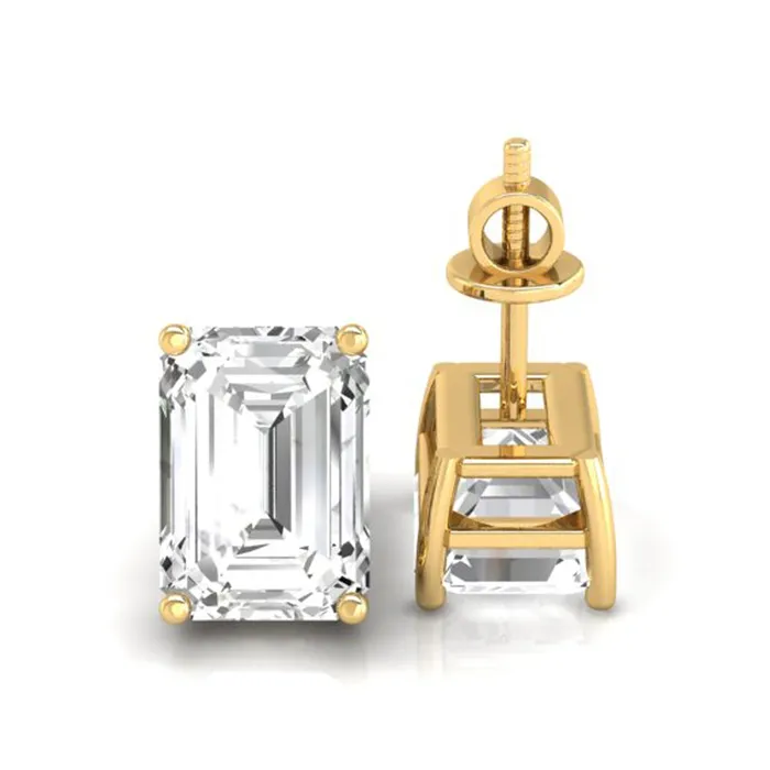 Diamondrensu Earrings Dazzling 150 TW Emerald Step Cut Colorless Moissanite Earrings Screw Back Diamondrensu Earrings Dazzling 150 TW Emerald Step Cut Colorless Moissanite Earrings Screw Back