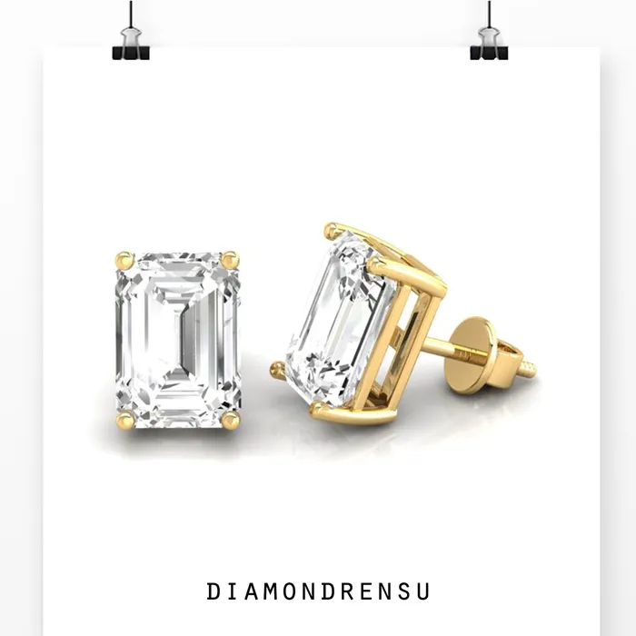 Diamondrensu Earrings Dazzling 150 TW Emerald Step Cut Colorless Moissanite Earrings Screw Back Diamondrensu Earrings Dazzling 150 TW Emerald Step Cut Colorless Moissanite Earrings Screw Back