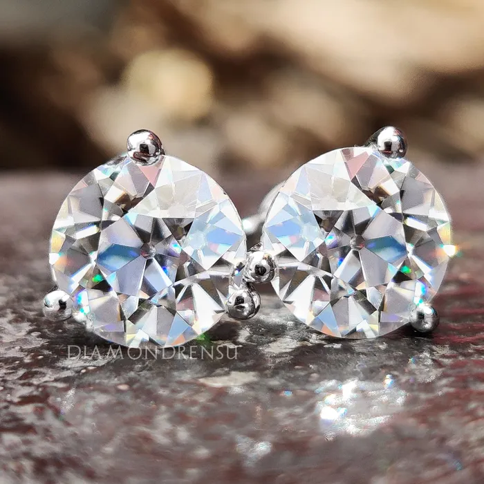 Diamondrensu Earrings Three Prong Martini Round Old European Cut Moissanite Stud Earrings Diamondrensu Earrings Three Prong Martini Round Old European Cut Moissanite Stud Earrings