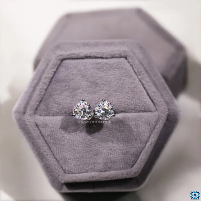 Diamondrensu Earrings Three Prong Martini Round Old European Cut Moissanite Stud Earrings
