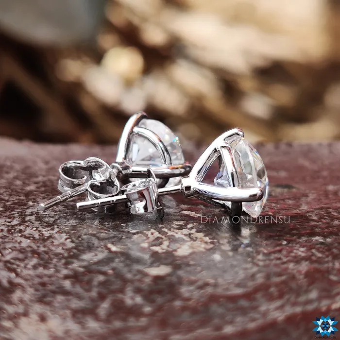 Diamondrensu Earrings Three Prong Martini Round Old European Cut Moissanite Stud Earrings