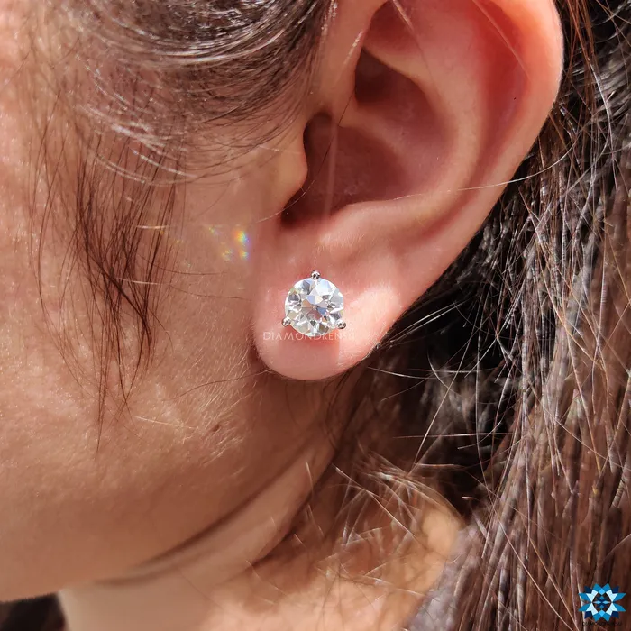 Diamondrensu Earrings Three Prong Martini Round Old European Cut Moissanite Stud Earrings