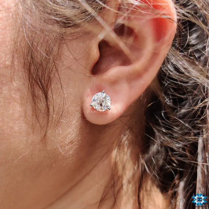 Diamondrensu Earrings Three Prong Martini Round Old European Cut Moissanite Stud Earrings