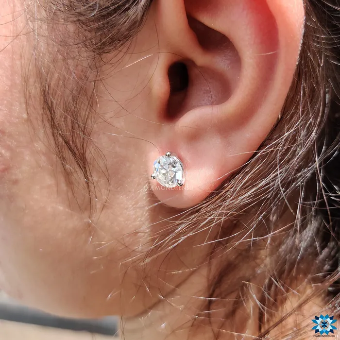 Diamondrensu Earrings Three Prong Martini Round Old European Cut Moissanite Stud Earrings