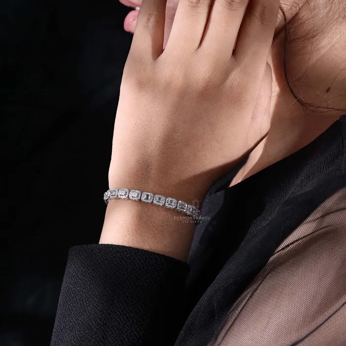 Diamondrensu Emerald and Round Diamond Tennis Bracelet Lab Grown Diamonds Bracelets