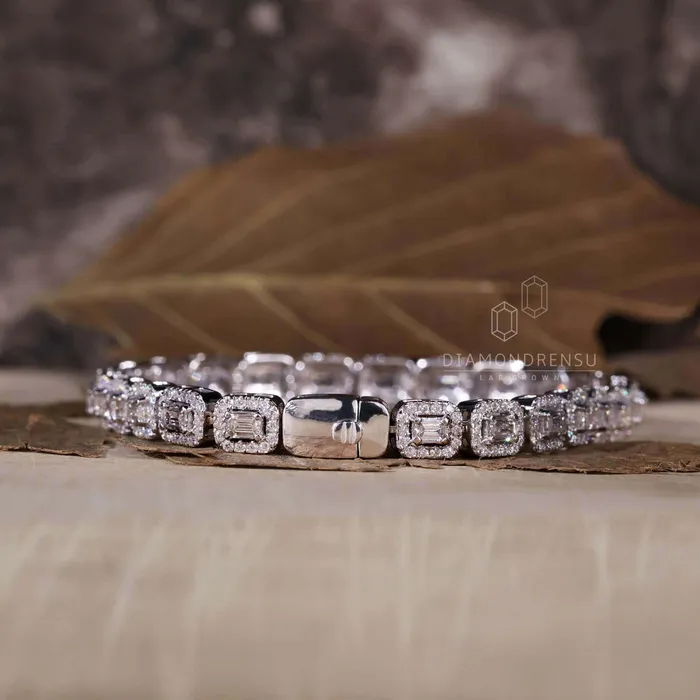 Diamondrensu Emerald and Round Diamond Tennis Bracelet Lab Grown Diamonds Bracelets