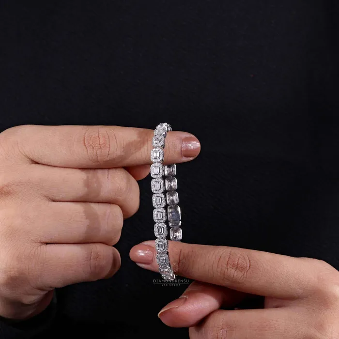 Diamondrensu Emerald and Round Diamond Tennis Bracelet Lab Grown Diamonds Bracelets