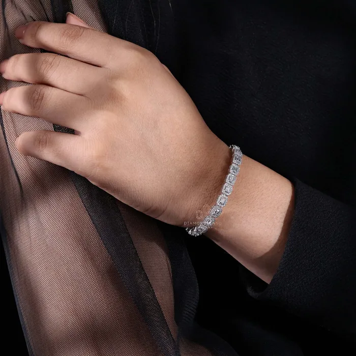 Diamondrensu Emerald and Round Diamond Tennis Bracelet Lab Grown Diamonds Bracelets