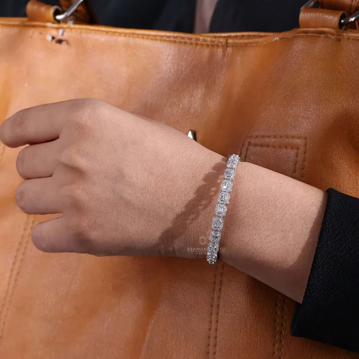 Diamondrensu Emerald and Round Diamond Tennis Bracelet Lab Grown Diamonds Bracelets