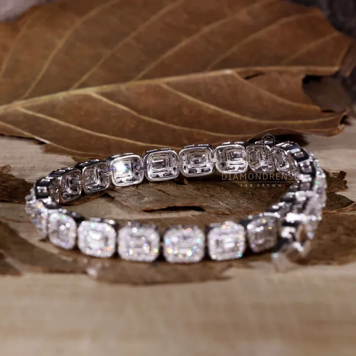 Diamondrensu Emerald and Round Diamond Tennis Bracelet Lab Grown Diamonds Bracelets