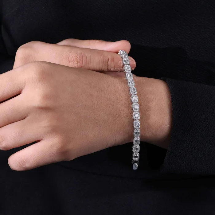 Diamondrensu Emerald and Round Diamond Tennis Bracelet Lab Grown Diamonds Bracelets