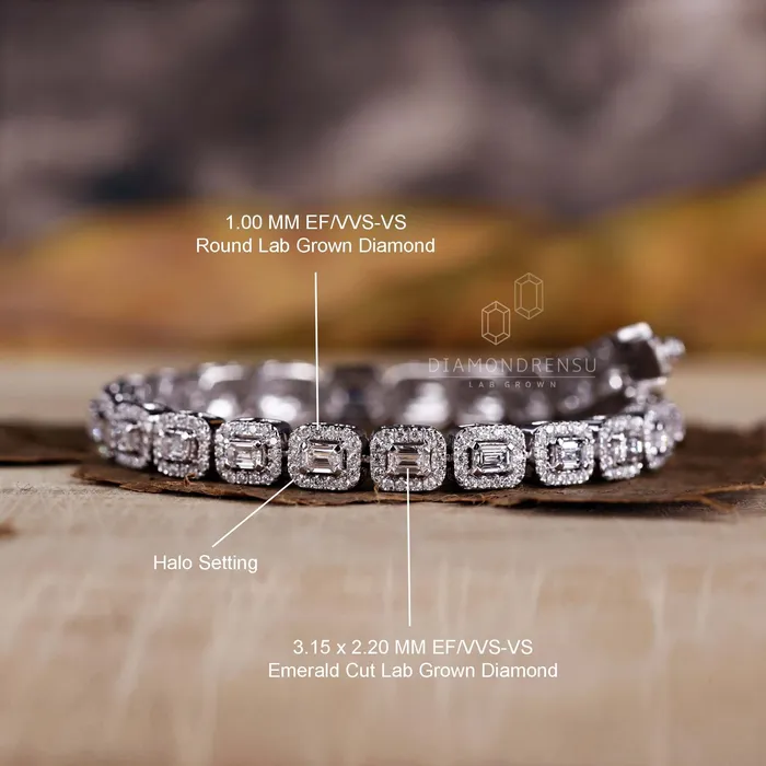Diamondrensu Emerald and Round Diamond Tennis Bracelet Lab Grown Diamonds Bracelets