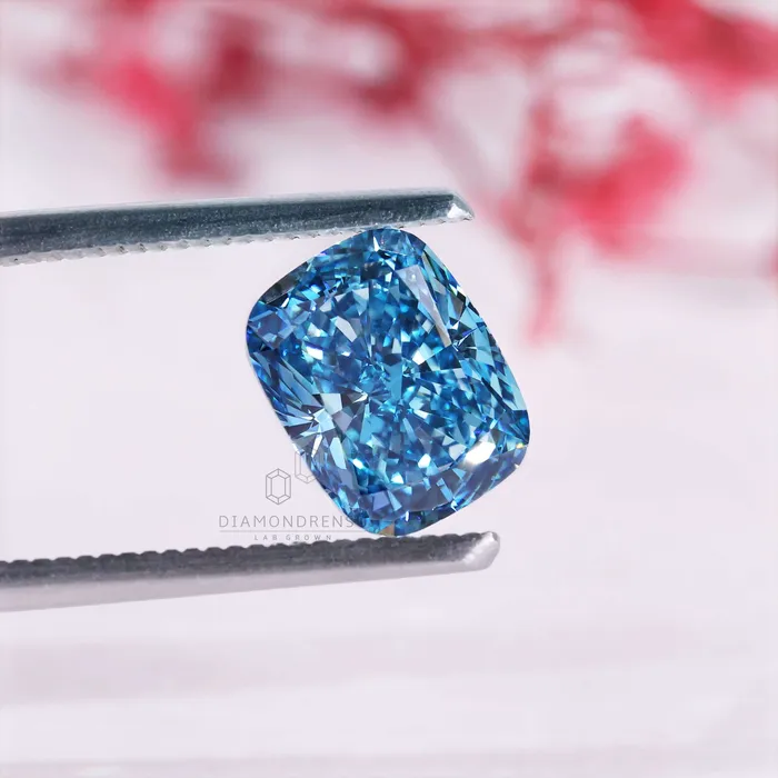 Diamondrensu Fancy Vivid Blue 251 CT Cushion Cut Lab Grown Diamond for Engagement Ring Rings