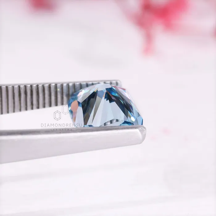 Diamondrensu Fancy Vivid Blue 251 CT Cushion Cut Lab Grown Diamond for Engagement Ring Rings