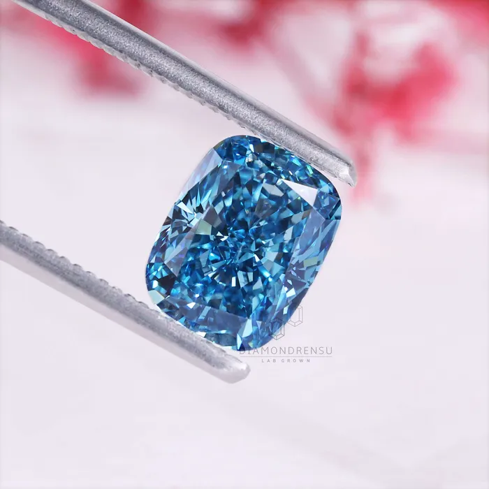 Diamondrensu Fancy Vivid Blue 251 CT Cushion Cut Lab Grown Diamond for Engagement Ring Rings