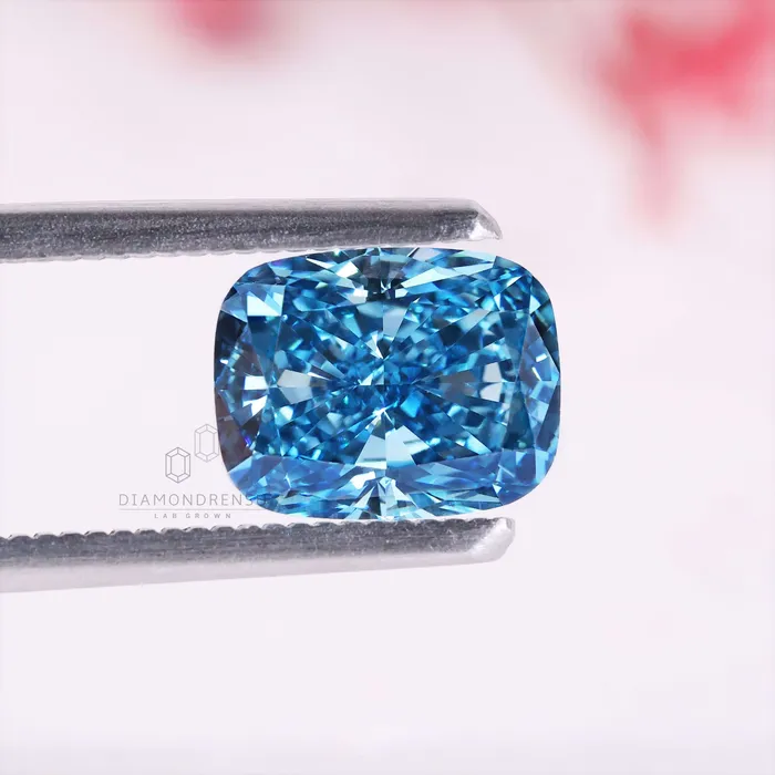 Diamondrensu Fancy Vivid Blue 251 CT Cushion Cut Lab Grown Diamond for Engagement Ring Rings