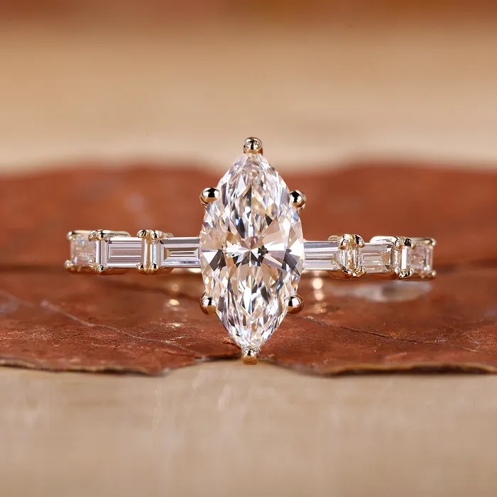 Diamondrensu Gold Marquise Engagement Ring Pave Style Rings