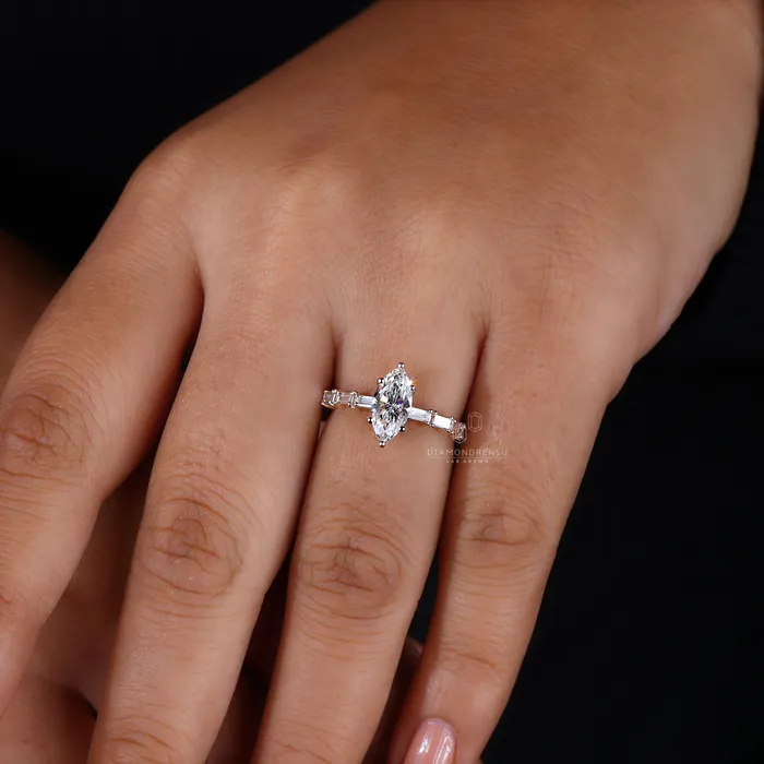 Diamondrensu Gold Marquise Engagement Ring Pave Style Rings