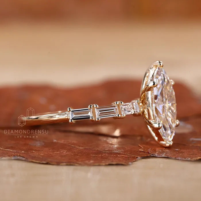 Diamondrensu Gold Marquise Engagement Ring Pave Style Rings