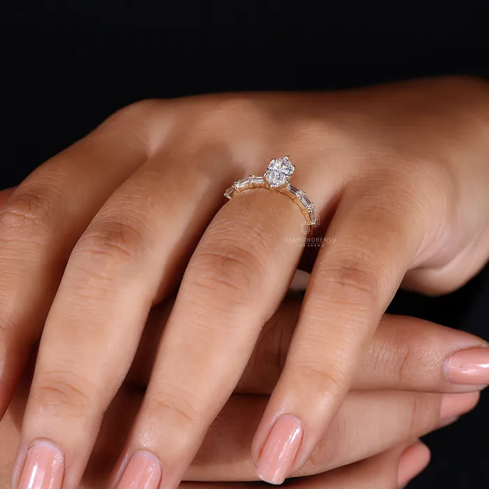 Diamondrensu Gold Marquise Engagement Ring Pave Style Rings