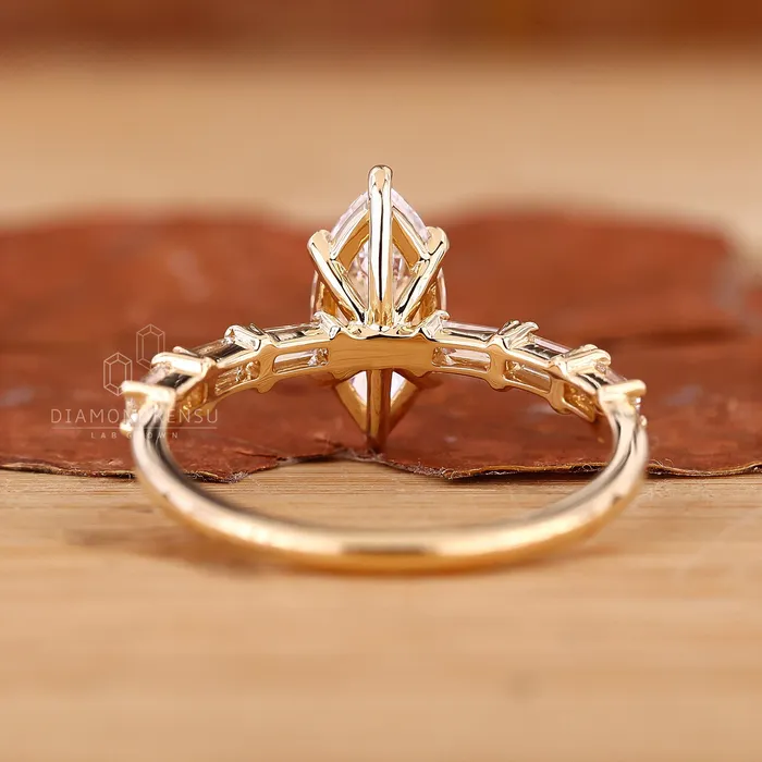 Diamondrensu Gold Marquise Engagement Ring Pave Style Rings