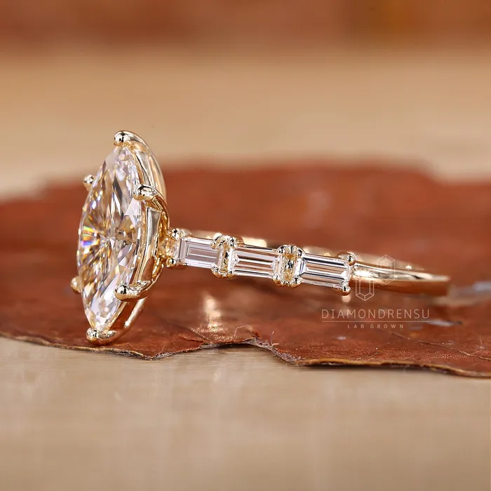 Diamondrensu Gold Marquise Engagement Ring Pave Style Rings