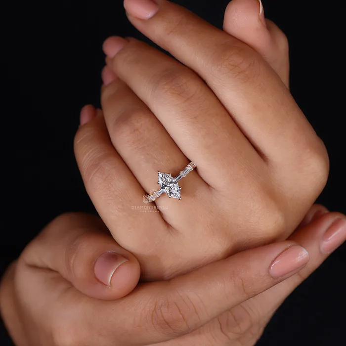 Diamondrensu Gold Marquise Engagement Ring Pave Style Rings