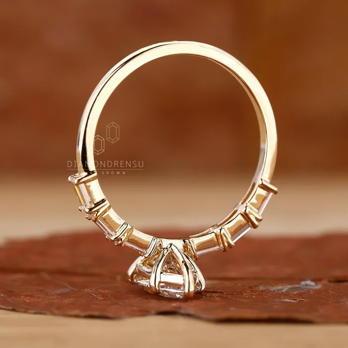 Diamondrensu Gold Marquise Engagement Ring Pave Style Rings