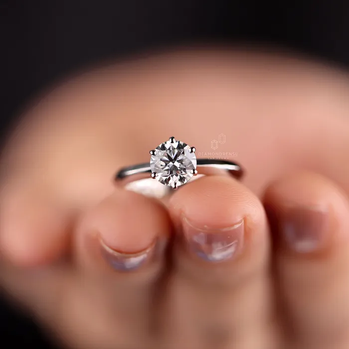 Diamondrensu Lab Diamond Ring 101 CT Round Brilliant Cut EVVS Diamond Solitaire Engagement Ring Knife Edge Ring Rings