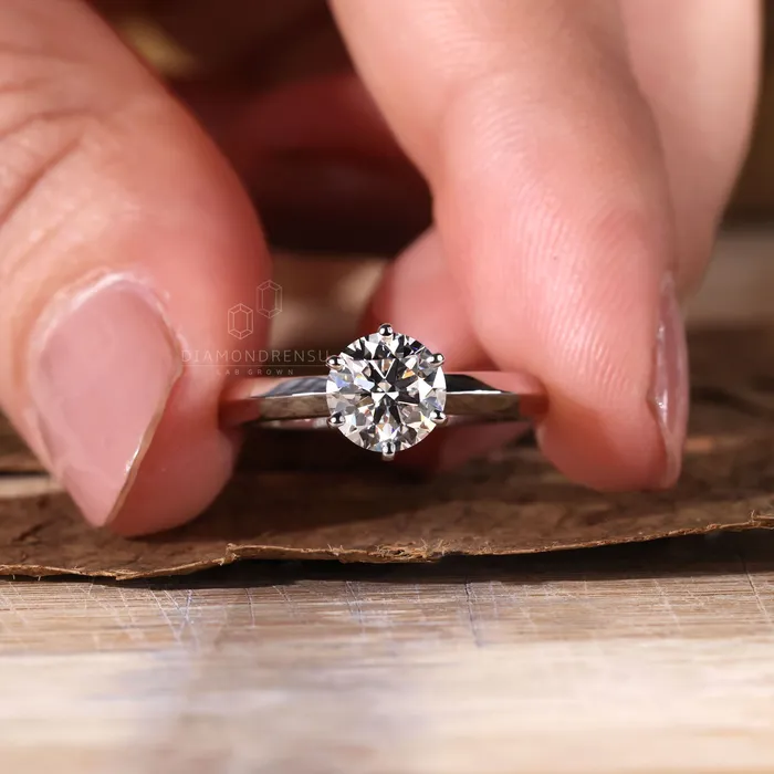 Diamondrensu Lab Diamond Ring 101 CT Round Brilliant Cut EVVS Diamond Solitaire Engagement Ring Knife Edge Ring Rings