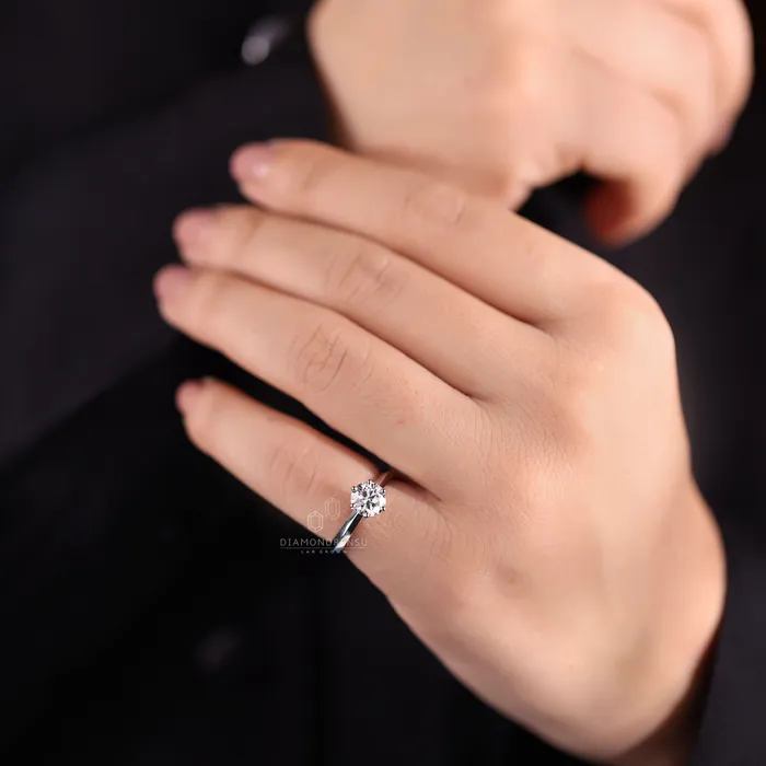 Diamondrensu Lab Diamond Ring 101 CT Round Brilliant Cut EVVS Diamond Solitaire Engagement Ring Knife Edge Ring Rings