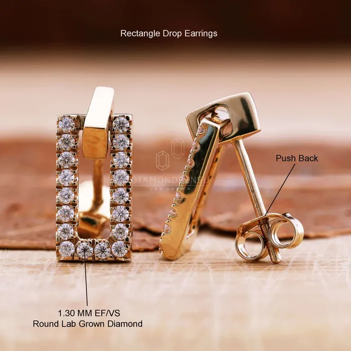 Diamondrensu Rectangle Shape Earrings 130 MM Round Cut Lab Grown Diamond Dangle Earrings Earrings