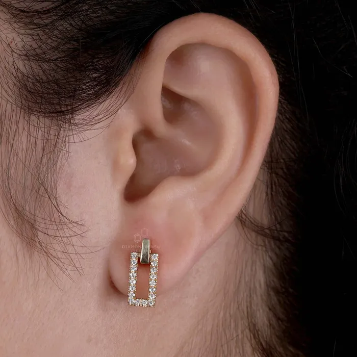 Diamondrensu Rectangle Shape Earrings 130 MM Round Cut Lab Grown Diamond Dangle Earrings Earrings