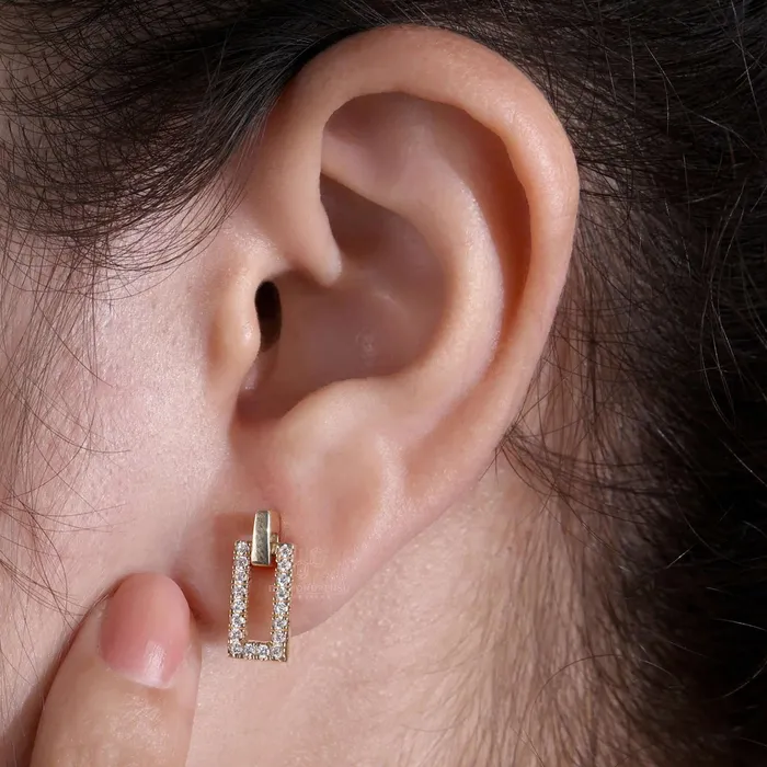 Diamondrensu Rectangle Shape Earrings 130 MM Round Cut Lab Grown Diamond Dangle Earrings Earrings