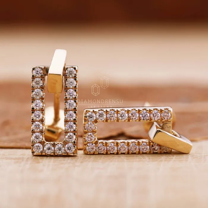 Diamondrensu Rectangle Shape Earrings 130 MM Round Cut Lab Grown Diamond Dangle Earrings Earrings