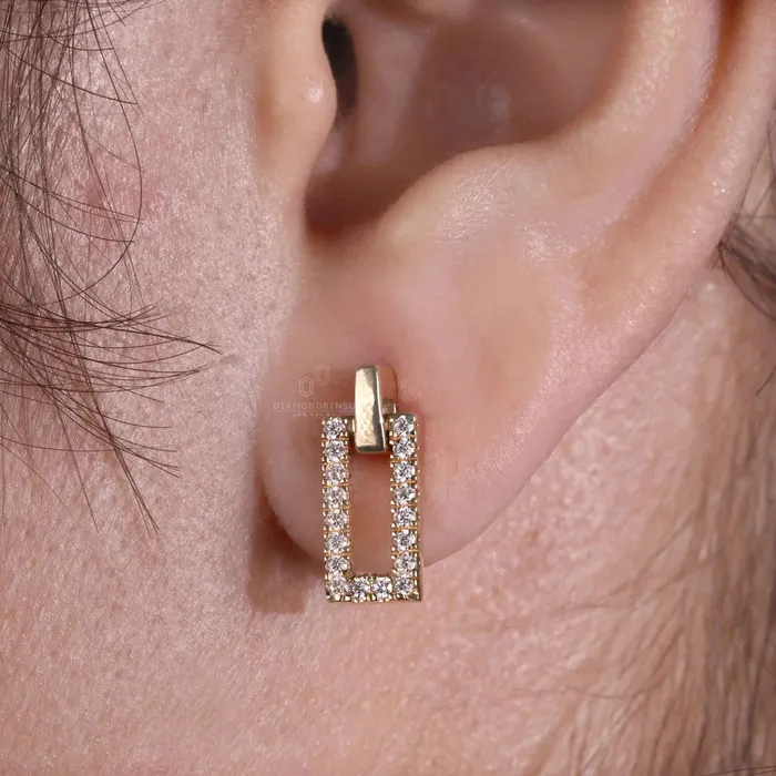 Diamondrensu Rectangle Shape Earrings 130 MM Round Cut Lab Grown Diamond Dangle Earrings Earrings