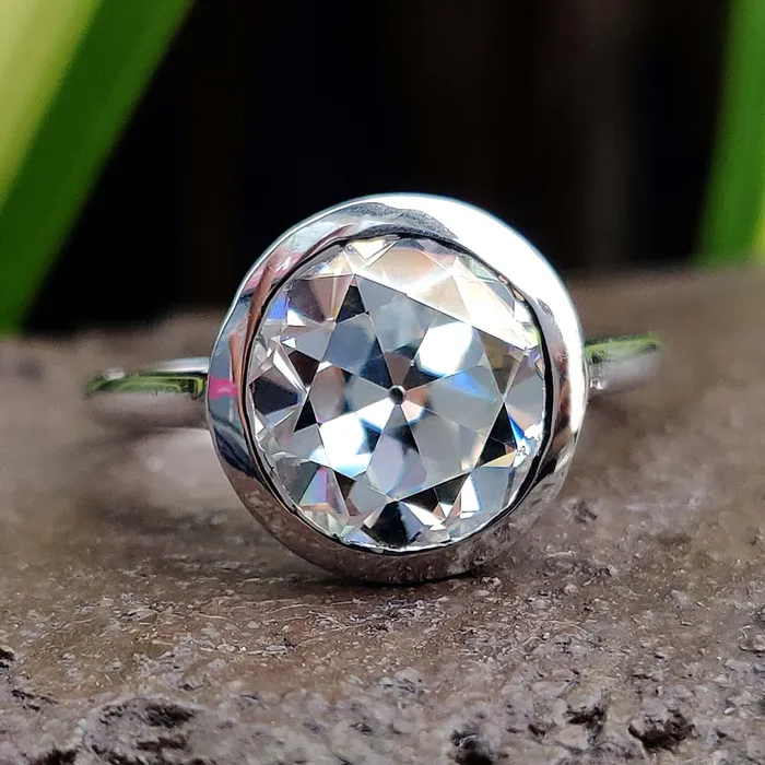 Diamondrensu Rings 189 CT Round Old European Cut Bezel Set Moissanite Solitaire Ring Diamondrensu Rings 189 CT Round Old European Cut Bezel Set Moissanite Solitaire Ring
