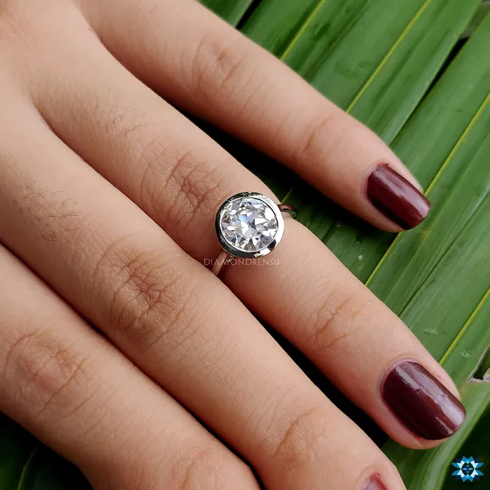 Diamondrensu Rings 189 CT Round Old European Cut Bezel Set Moissanite Solitaire Ring Diamondrensu Rings 189 CT Round Old European Cut Bezel Set Moissanite Solitaire Ring