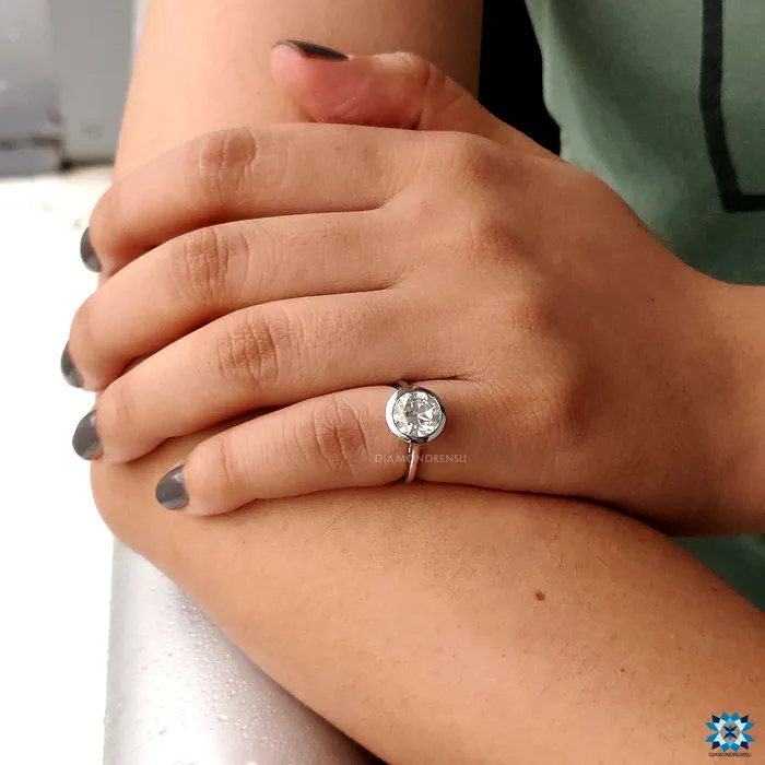 Diamondrensu Rings 189 CT Round Old European Cut Bezel Set Moissanite Solitaire Ring Diamondrensu Rings 189 CT Round Old European Cut Bezel Set Moissanite Solitaire Ring
