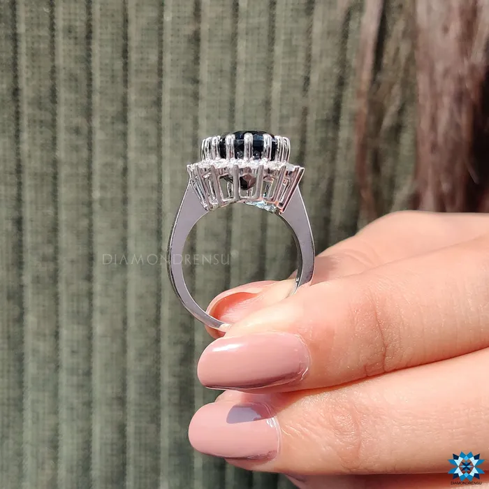 Diamondrensu Rings 1183 TCW London Blue Topaz Oval Cut Unique Cluster Halo Engagement Ring Diamondrensu Rings 1183 TCW London Blue Topaz Oval Cut Unique Cluster Halo Engagement Ring