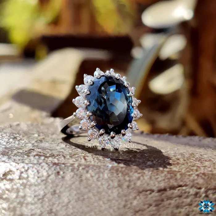 Diamondrensu Rings 1183 TCW London Blue Topaz Oval Cut Unique Cluster Halo Engagement Ring Diamondrensu Rings 1183 TCW London Blue Topaz Oval Cut Unique Cluster Halo Engagement Ring
