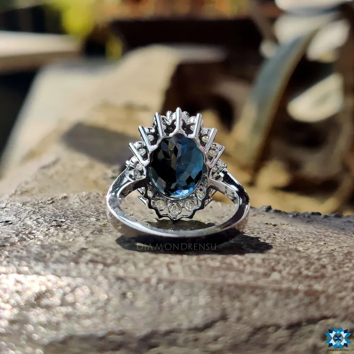Diamondrensu Rings 1183 TCW London Blue Topaz Oval Cut Unique Cluster Halo Engagement Ring Diamondrensu Rings 1183 TCW London Blue Topaz Oval Cut Unique Cluster Halo Engagement Ring