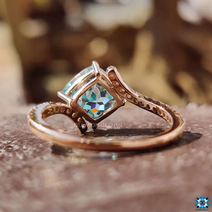 Diamondrensu Rings 226 TCW Cyan Blue Cushion Rensu Cut Bypass Pave Moissanite Engagement Ring Diamondrensu Rings 226 TCW Cyan Blue Cushion Rensu Cut Bypass Pave Moissanite Engagement Ring