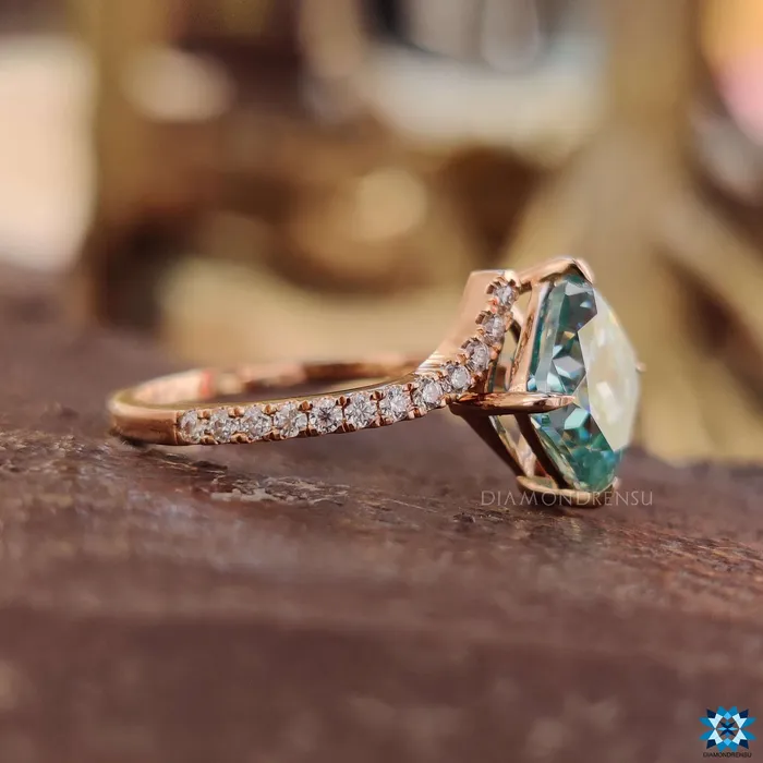 Diamondrensu Rings 226 TCW Cyan Blue Cushion Rensu Cut Bypass Pave Moissanite Engagement Ring Diamondrensu Rings 226 TCW Cyan Blue Cushion Rensu Cut Bypass Pave Moissanite Engagement Ring
