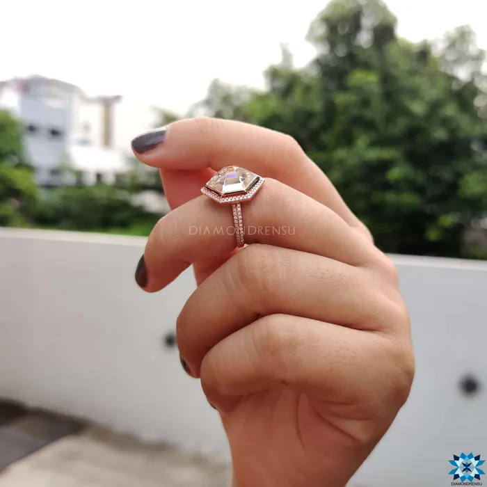 Diamondrensu Rings 533 TCW Hexagon Rose Cut Dazzling Micro Pave Halo Engagement Ring Diamondrensu Rings 533 TCW Hexagon Rose Cut Dazzling Micro Pave Halo Engagement Ring