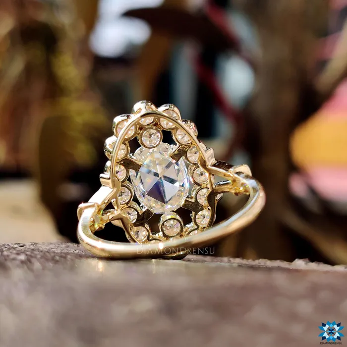 Diamondrensu Rings Antique Vintage 287 TCW Oval Rose Cut Moissanite Halo Engagement Ring Diamondrensu Rings Antique Vintage 287 TCW Oval Rose Cut Moissanite Halo Engagement Ring