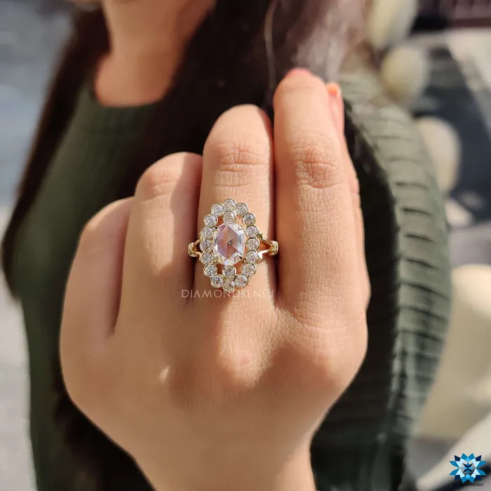 Diamondrensu Rings Antique Vintage 287 TCW Oval Rose Cut Moissanite Halo Engagement Ring Diamondrensu Rings Antique Vintage 287 TCW Oval Rose Cut Moissanite Halo Engagement Ring