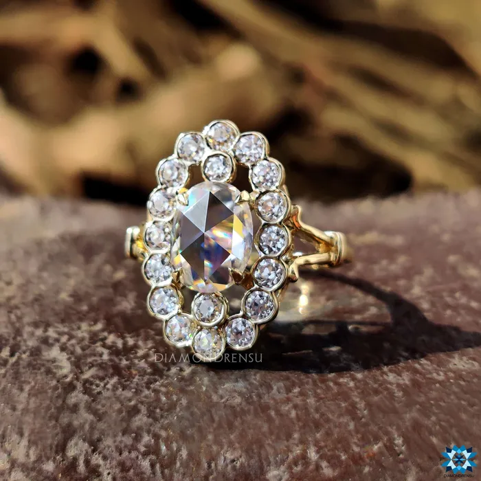 Diamondrensu Rings Antique Vintage 287 TCW Oval Rose Cut Moissanite Halo Engagement Ring Diamondrensu Rings Antique Vintage 287 TCW Oval Rose Cut Moissanite Halo Engagement Ring