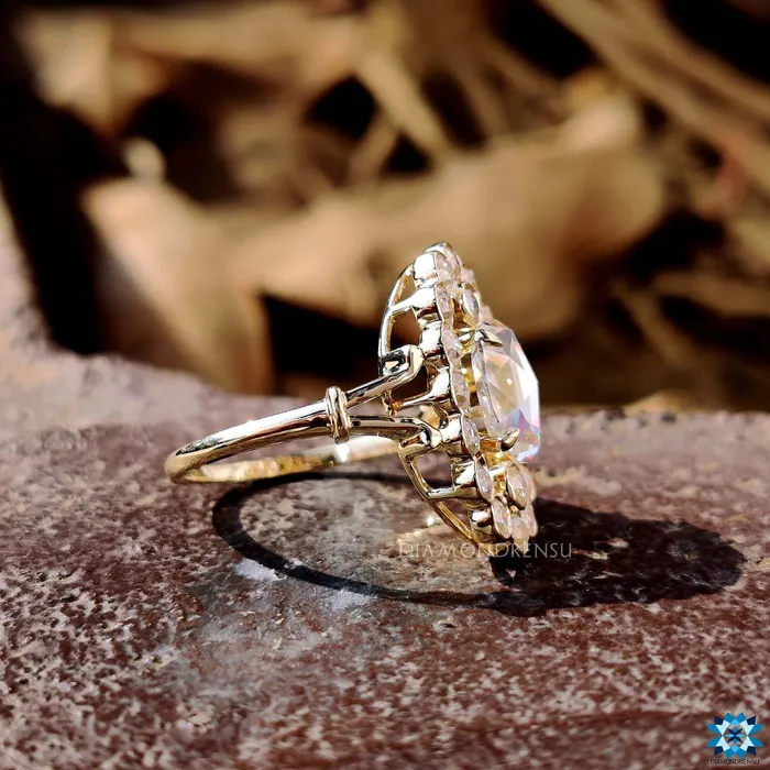 Diamondrensu Rings Antique Vintage 287 TCW Oval Rose Cut Moissanite Halo Engagement Ring Diamondrensu Rings Antique Vintage 287 TCW Oval Rose Cut Moissanite Halo Engagement Ring