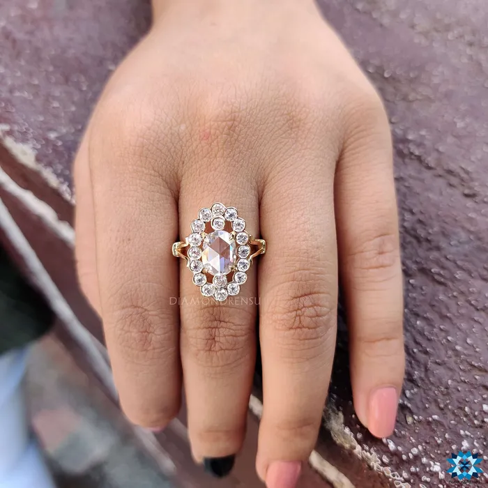 Diamondrensu Rings Antique Vintage 287 TCW Oval Rose Cut Moissanite Halo Engagement Ring Diamondrensu Rings Antique Vintage 287 TCW Oval Rose Cut Moissanite Halo Engagement Ring
